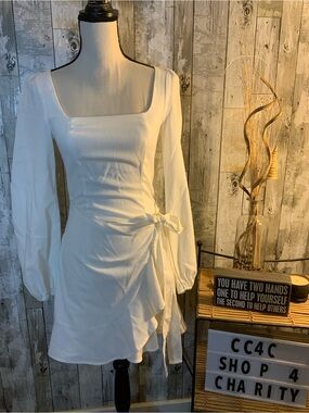 Princess Polly White Square-Neck Long Sleeve Mini Dress